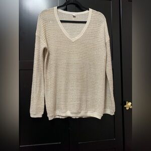 s.Oliver Beige V-Neck Sweater, women’s,10,sparkle,gold,holiday,elegant,classic,M